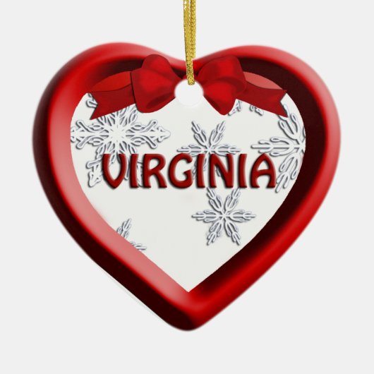 Virginia Snowflake Heart-kerstversiering Keramisch Ornament (Voorkant)