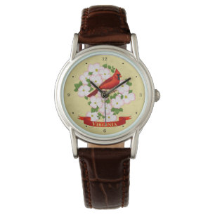 Virginia State Cardinaal Bird and Dogwood Flower Horloge