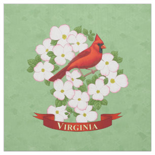 Virginia State Cardinaal Bird and Dogwood Flower Stof