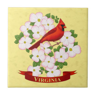 Virginia State Cardinaal Bird and Dogwood Flower Tegeltje