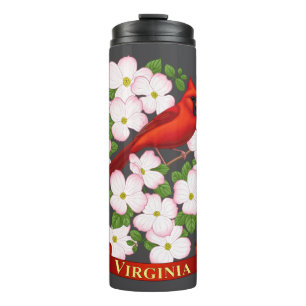 Virginia State Cardinaal Bird and Dogwood Flower Thermosbeker