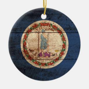 Virginia State Flag op Old Wood Grain Keramisch Ornament