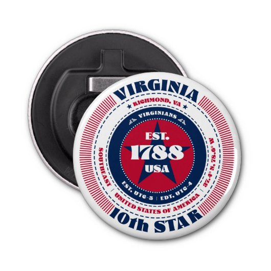 Virginia State Information Circle Button Flesopener (Voorkant)