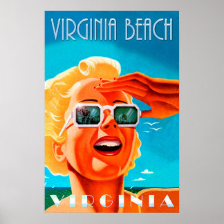Virginia strand, blond zonnebril,  poster