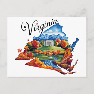 Virginia USA Staat Vorm Oude Waterverf Briefkaart