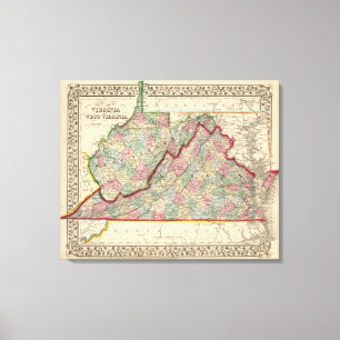 Virginia, W Virginia Map door Mitchell Canvas Afdruk