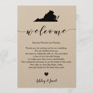 Virginia Wedding Welcome Letter & Itinerary Card Programma