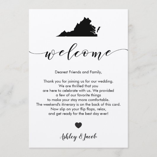 Virginia Wedding Welcome Letter & Itinerary Card Programma (Voorkant)