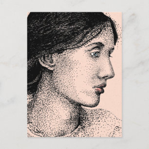 Virginia Woolf Ink Drawing Colorized Briefkaart