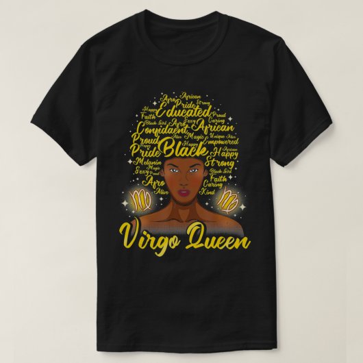 Virgo Black Woman Tshirt Black Queen Natural (Design voorkant)