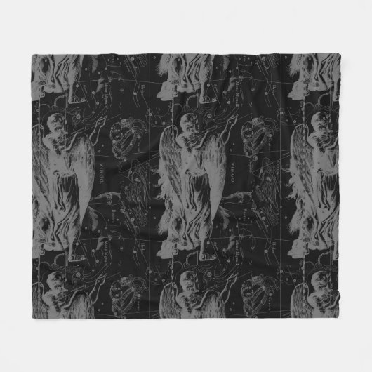 Virgo Constellation Hevelius 1690 on Black Fleece Deken (Voorkant (Horizontaal))