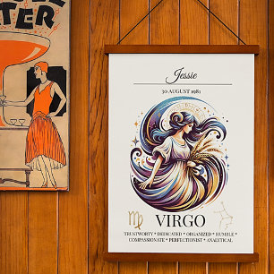 Virgo Gepersonaliseerde Elegante Zodiac Waterverf Poster