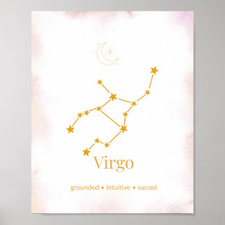 Virgo Gold Zodiac Wall Art – Celestial Constellati Poster