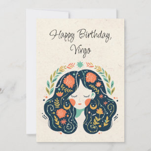 Virgo Maiden Zodiac Floral Verjaardag Flat Kaart