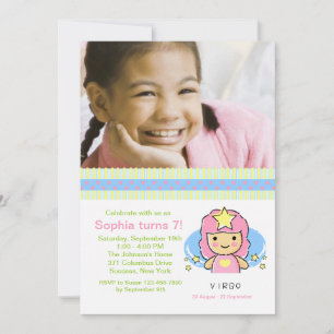 Virgo Photo Birthday Party Invitation Kaart