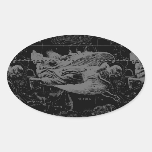 Virgo Sign Constellation Hevelius Black Decor Ovale Sticker (Voorkant)
