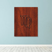 Virgo Sign in Mahogany wood style Canvas Afdruk (Insitu (Houten vloer))