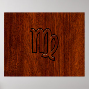 Virgo Sign in Mahogany wood style Poster