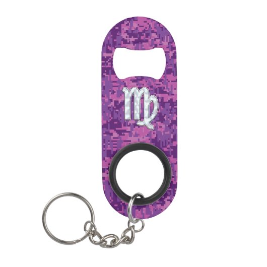 Virgo Sign on Pink Fuchsia Digital Camouflage Mini Flessenopener (Voorkant)