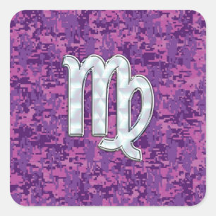 Virgo Sign on Pink Fuchsia Digital Camouflage Vierkante Sticker