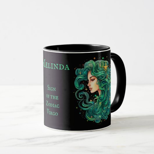 Virgo Verjaardagscadeau Naam toevoegen Koffie Zwar Mok (Voorkant rechts)