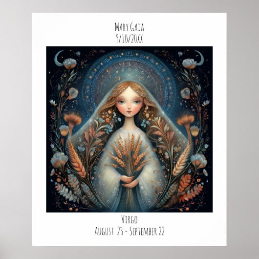 Virgo Zodiac Astrology Name & Birthday Poster (Voorkant)