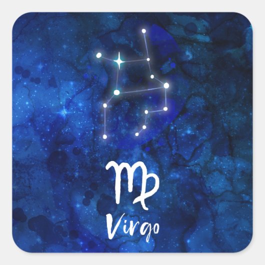 Virgo Zodiac Constellation Blue Galaxy Celestial Vierkante Sticker (Voorkant)