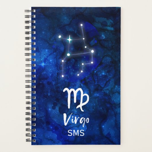 Virgo Zodiac Constellation Blue Galaxy Monogram Planner (Voorkant)