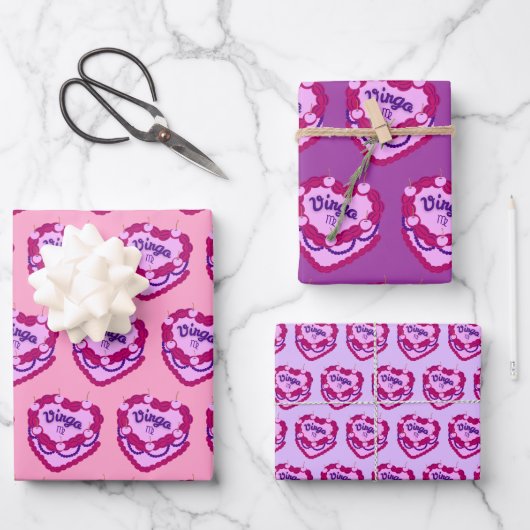 Virgo Zodiac Coquette Hart Verjaardagstaart Inpakpapier Vel (Voorkant)