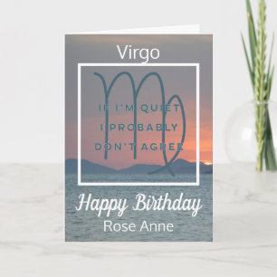 Virgo Zodiac Fun Quote in Blue and White Birthday Kaart