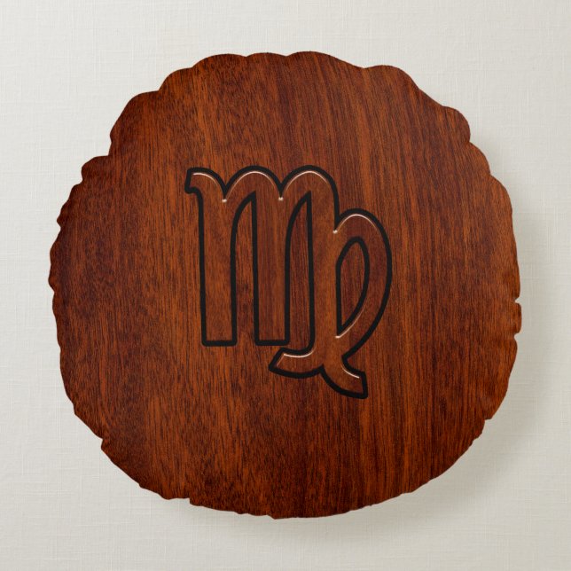 Virgo Zodiac in Mahogany-houtstijl Rond Kussen (Voorkant)