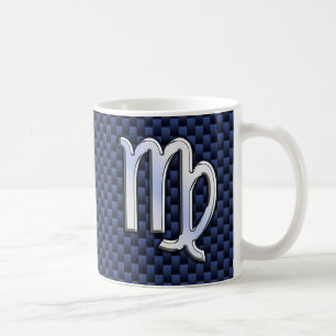 Virgo Zodiac op Navy Blue Carbon Fiber Print Style Koffiemok