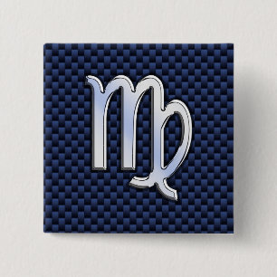 Virgo Zodiac op Navy Blue Carbon Fiber Print Style Vierkante Button 5,1 Cm