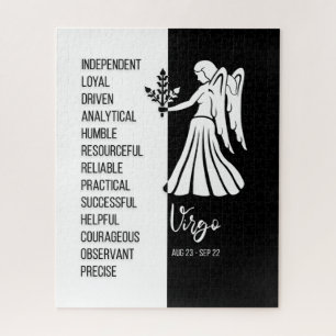 Virgo Zodiac Sign, Black & White Jigzaag Puzzle Legpuzzel