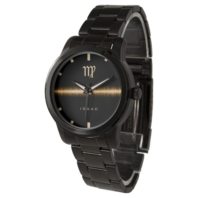Virgo Zodiac Sign Cool Gold Light Line Aangepaste  Horloge (Gekanteld)