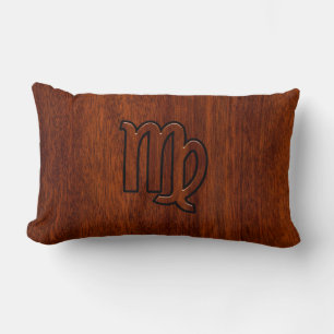 Virgo Zodiac Sign in Mahogany wood style decor Kussen