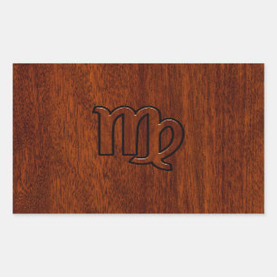 Virgo Zodiac Sign in Mahogany wood style decor Rechthoekige Sticker