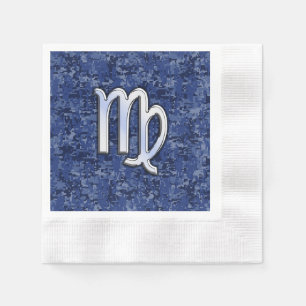 Virgo Zodiac Sign on Blue Digital Camouflage Servet