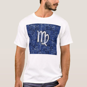 Virgo Zodiac Sign on Blue Digital Camouflage T-shirt