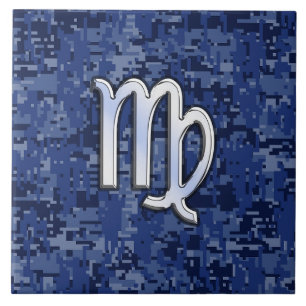 Virgo Zodiac Sign on Blue Digital Camouflage Tegeltje