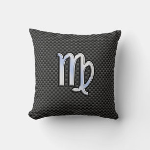 Virgo Zodiac Sign on Charcoal Carbon Fiber Style Kussen
