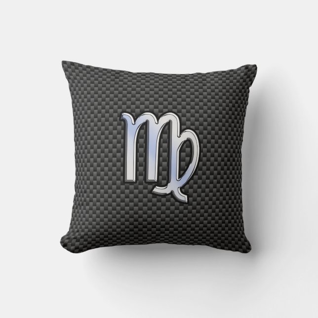 Virgo Zodiac Sign on Charcoal Carbon Fiber Style Kussen (Voorkant)