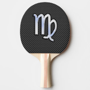 Virgo Zodiac Sign on Charcoal Carbon Fiber Style Tafeltennisbatje