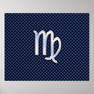 Virgo Zodiac Sign on Navy Blue Carbon Fiber Print