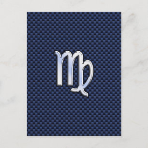 Virgo Zodiac Sign on Navy Blue Carbon Fiber Print Briefkaart