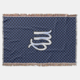 Virgo Zodiac Sign on Navy Blue Carbon Fiber Print Deken