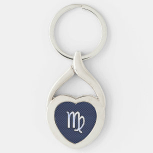 Virgo Zodiac Sign on Navy Blue Carbon Fiber Print Sleutelhanger