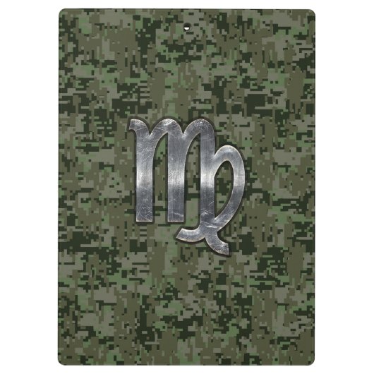 Virgo Zodiac Sign on Olive Green Digital Camo Klembord (Achterkant)