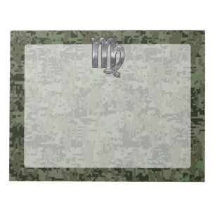 Virgo Zodiac Sign on Olive Green Digital Camo Notitieblok