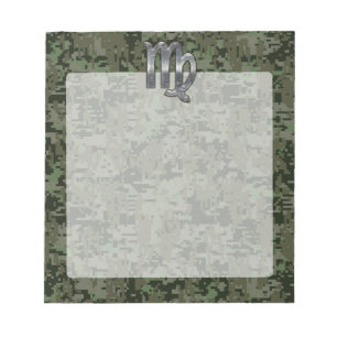 Virgo Zodiac Sign on Olive Green Digital Camo Notitieblok